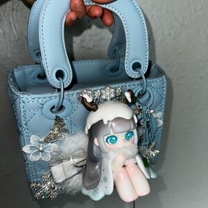 Light Blue Handbag with Cute Doll Charm handemade